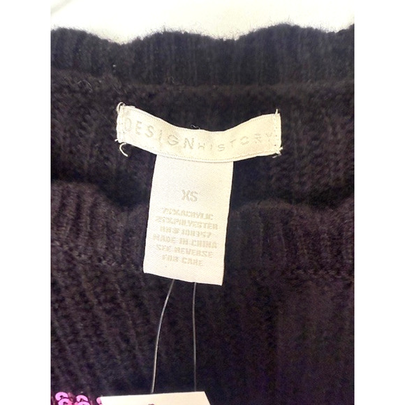 Design History Black Scallop Neck Sweater Pink Gold Blue Sequins NEW! Sz XS $118 - Picture 4 of 8